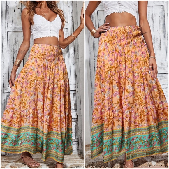 Boho Floral Print Maxi Skirt - Picture 6 of 7